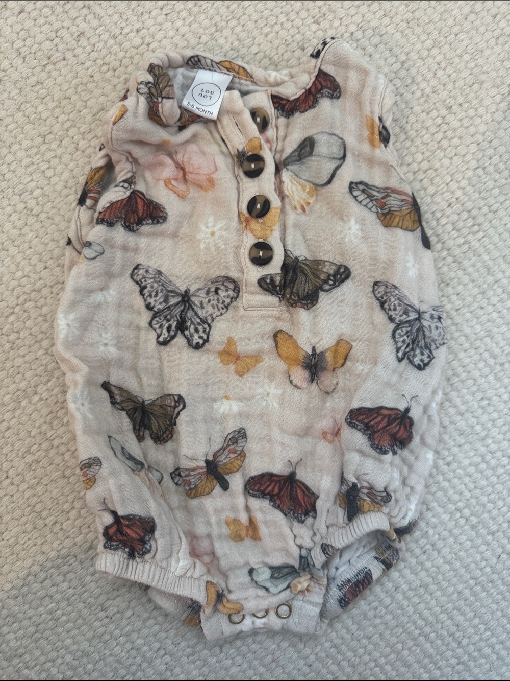 Lou Lou & Company Beige Butterfly Muslin Romper